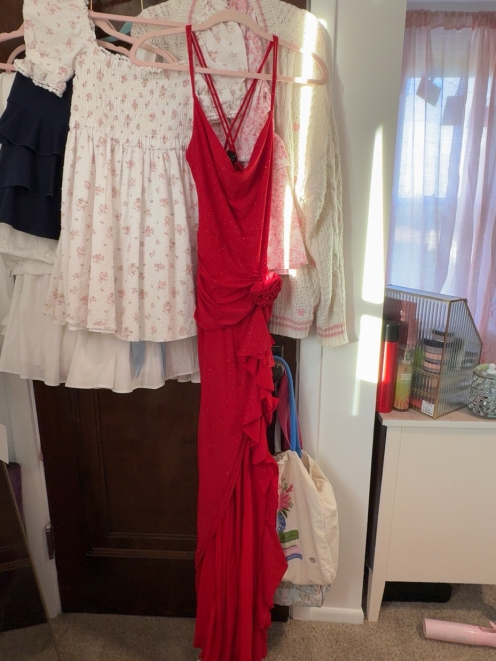 Windsor Red Sparkle Ruffle Maxi Dress
